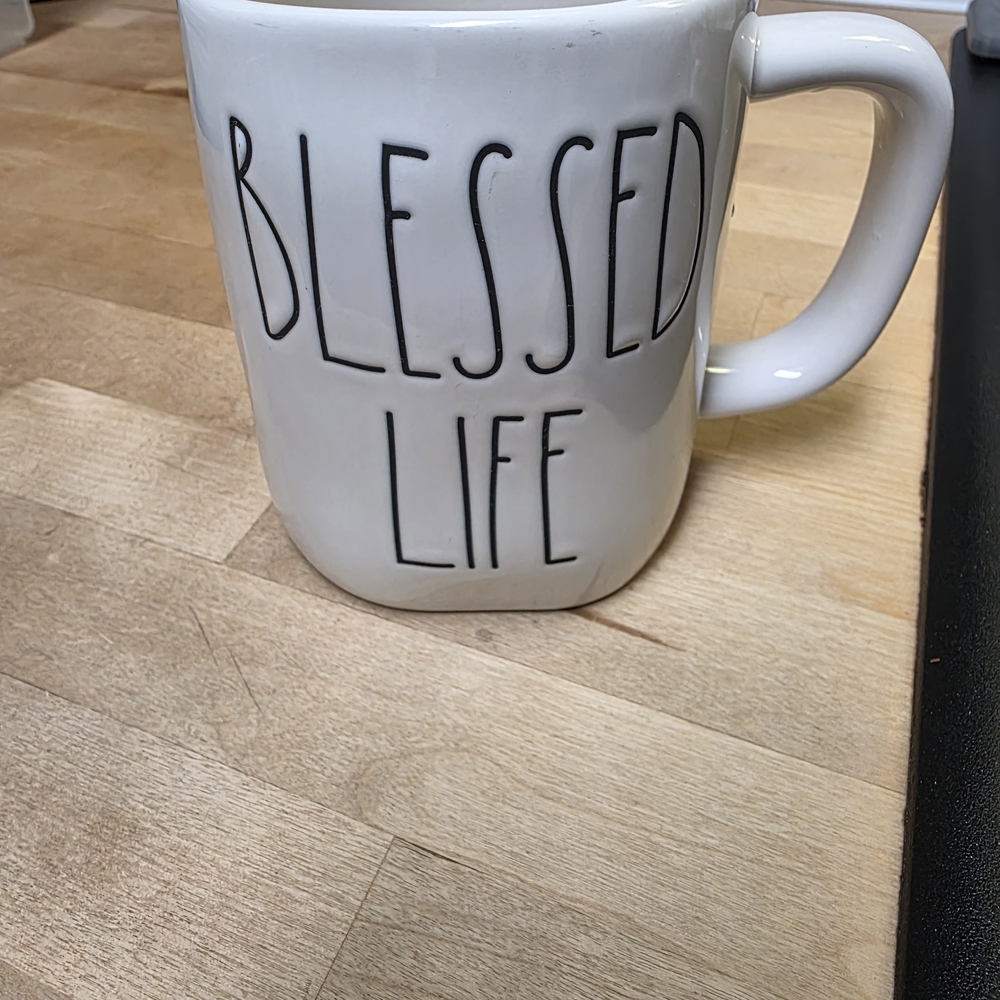 Rae Dunn White 'Blessed Life' Mug